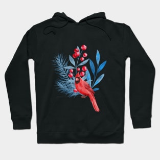 Red Cardinal in Blue Leaves Hoodie